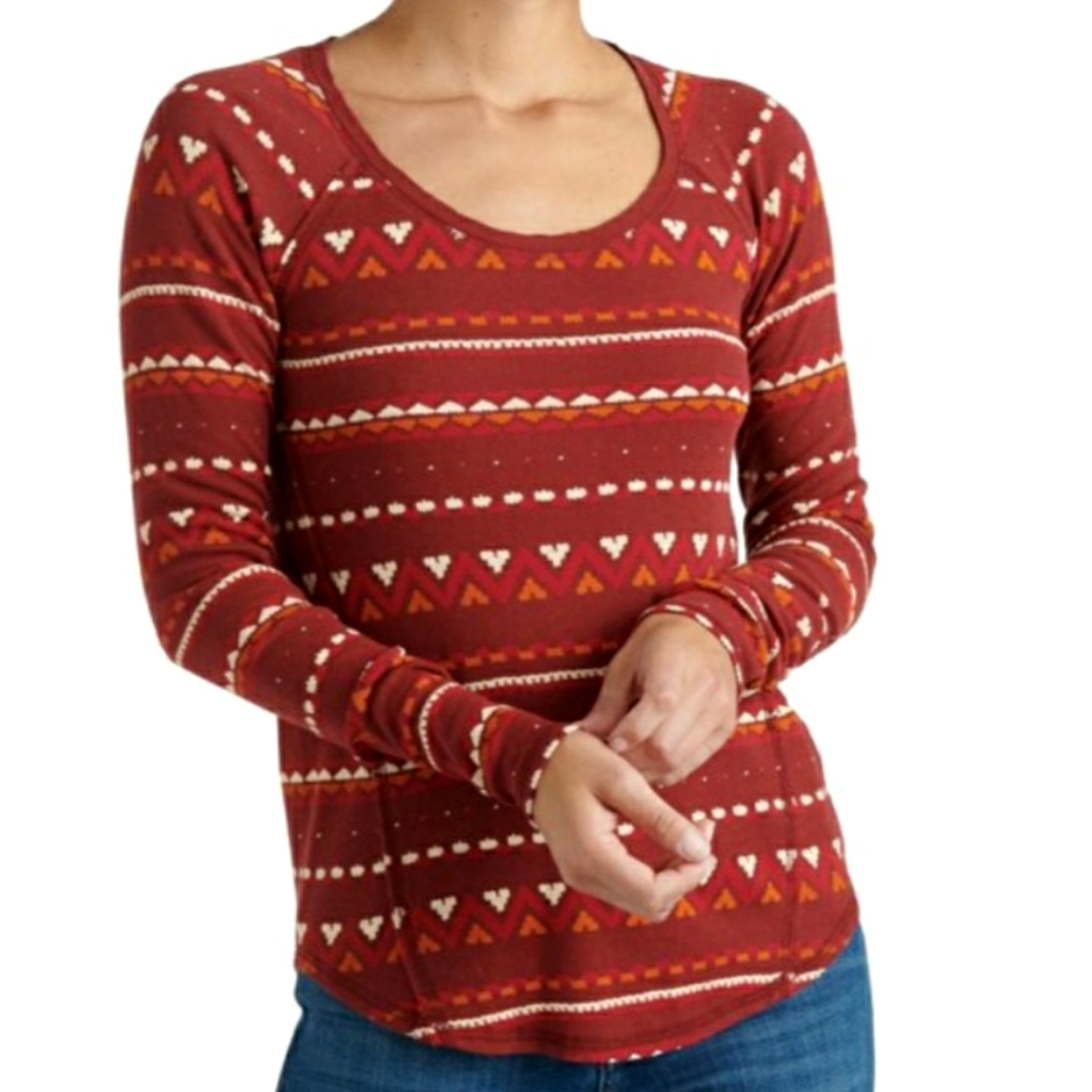 Lucky Brand Long Sleeve Top Waffle Weave Fair Isle Print Women's Size Large NWT